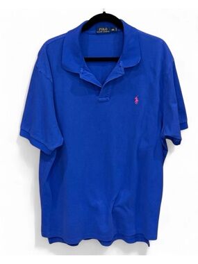 Polo by Ralph Lauren Men's Cobalt Blue Polo with Pink Pony XXL EUC